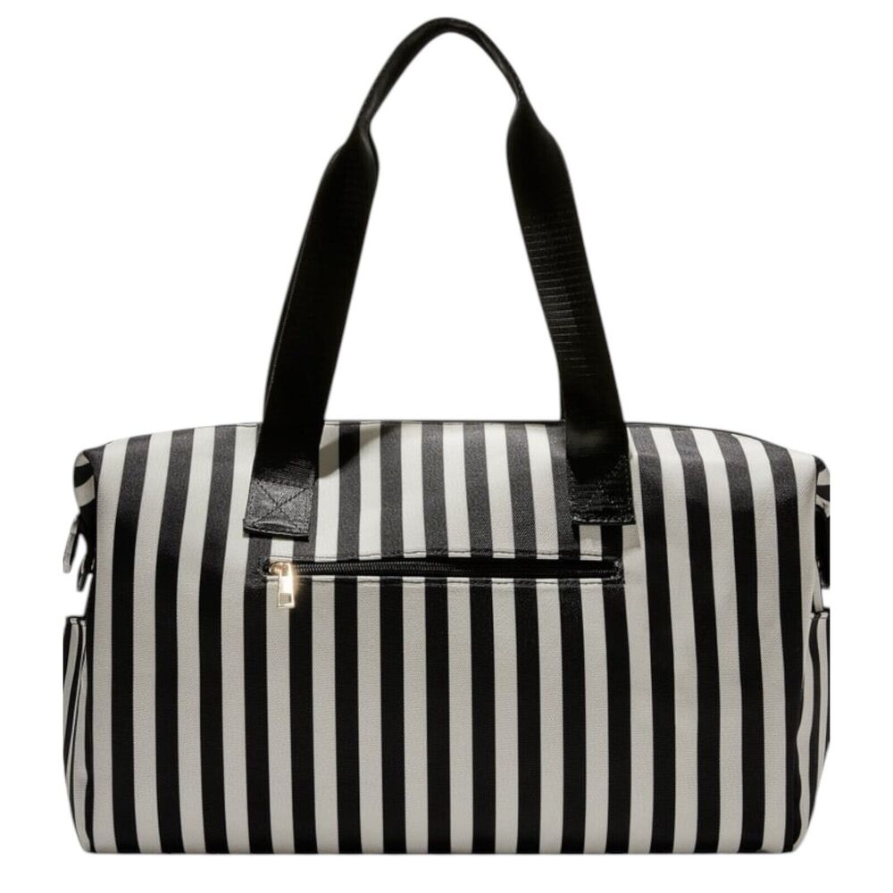 Alice + Olivia Black White‎ Stripe Travel Weekender Bag Duffle Shoulder Bag